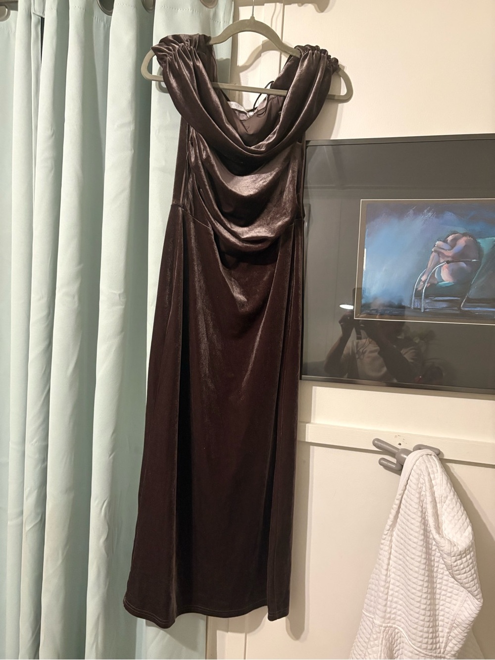Sculpted Cowl Neck Velvet Maxi Dress in Bronze - Picture 6 of 6